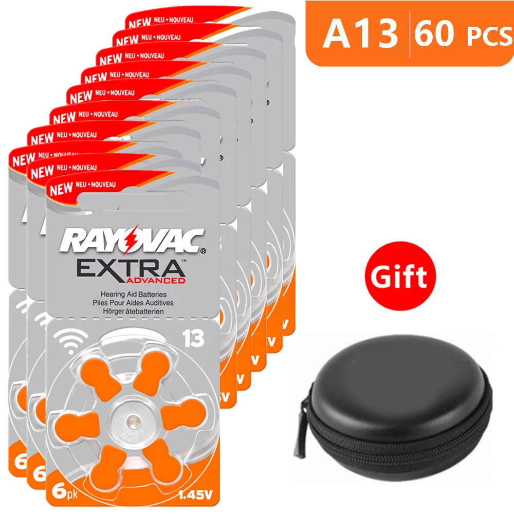 

Аккумуляторы для слухового аппарата, размер 13 za Rayovac Extra Advanced, упаковка из 60 штук, оранжевый Tab PR48, 1,45 в, тип A13 AU-6nhs, цинковая воздушная батарея