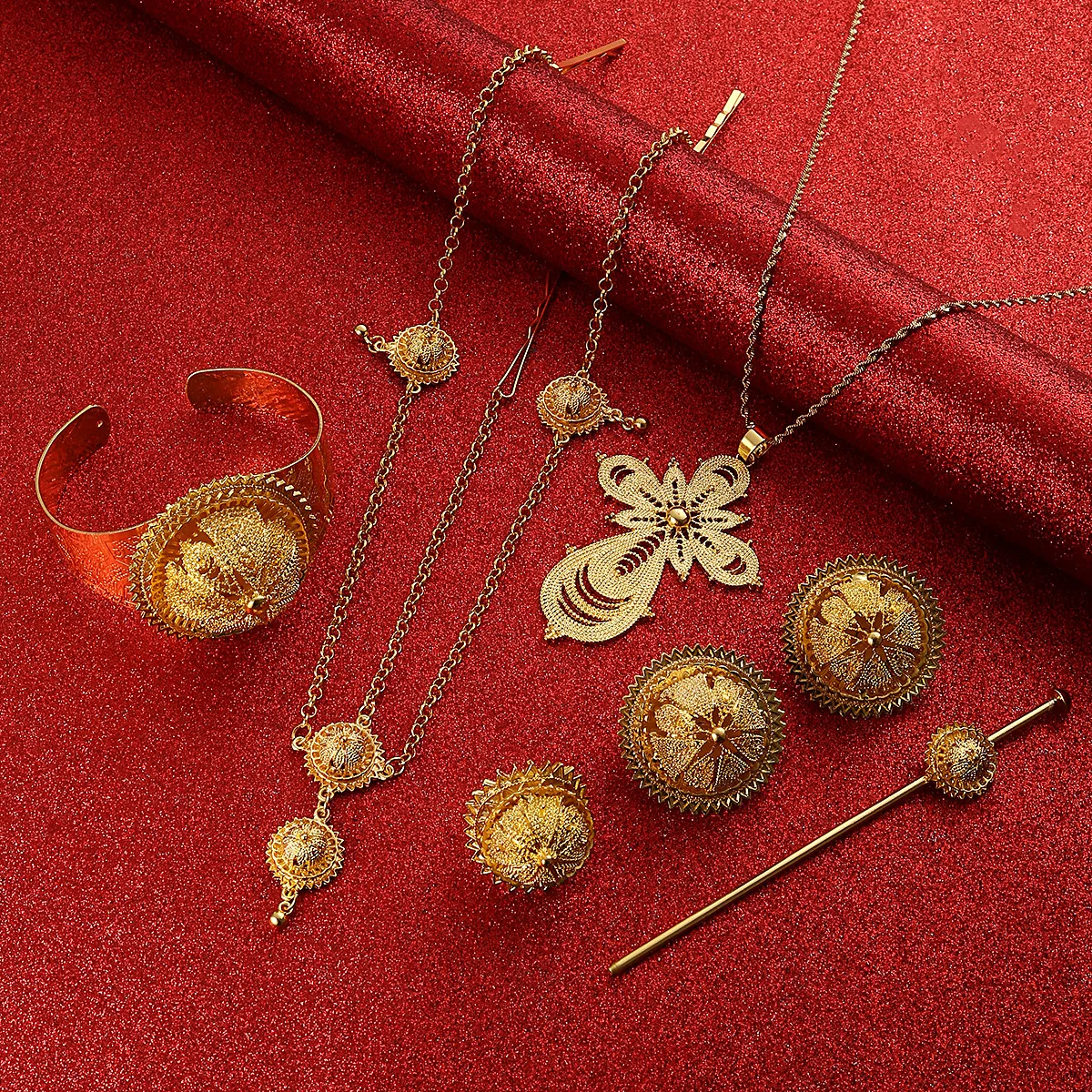 Эфиопский комплект ювелирных изделий золото Цвет Эритрея в этническом стиле