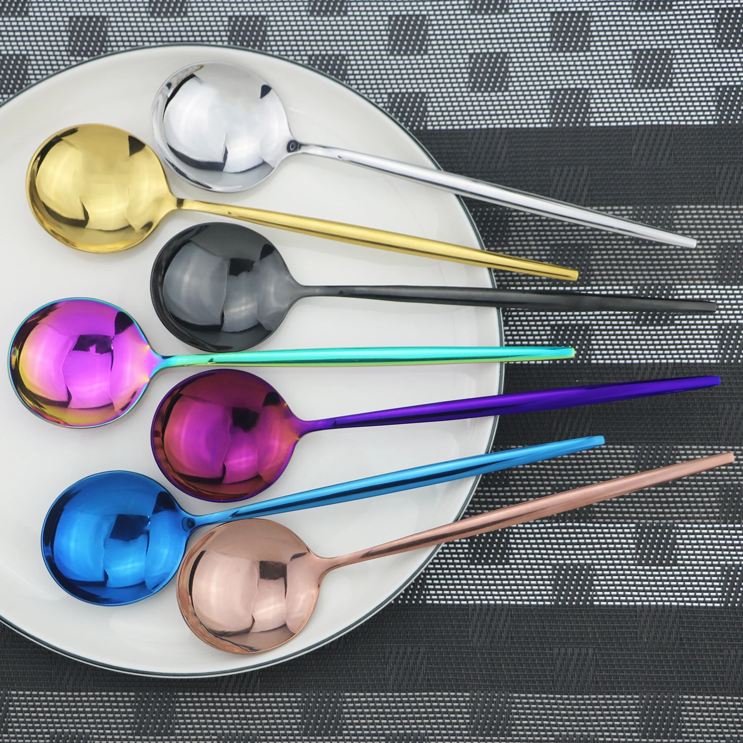 8pcs Rainbow Dinner Spoon Set Black Flatware 304 Stainless Steel Cutlery Home Party Kitchen Tableware Accessories | Дом и сад