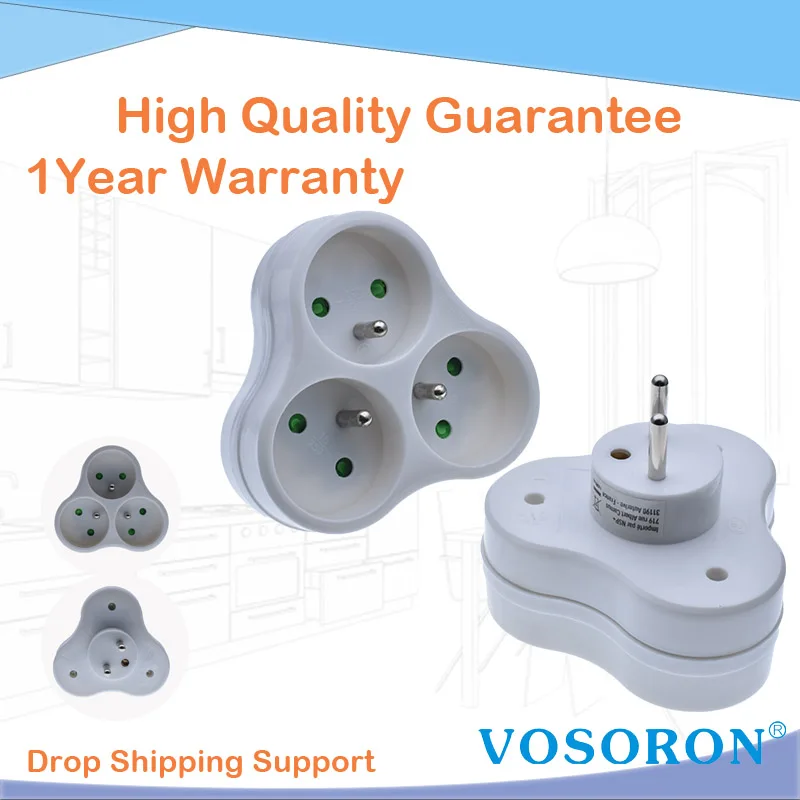 Французская переходная вилка переходник с 1 на 3 сторонних гнезда немецкий