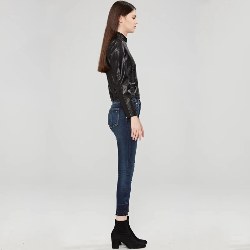 

TMODA273 2021 Autumn Winter Women Faux Leather Jackets and Coats Lady Pu Motorcycle Black Zipper Coat Streetwear Biker Outerwear