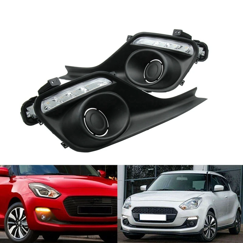 

2Pcs Car LED DRL Daytime Running Lights with Amber Turning Signal Fog Lamp Assembly for Suzuki Swift 2018 2019