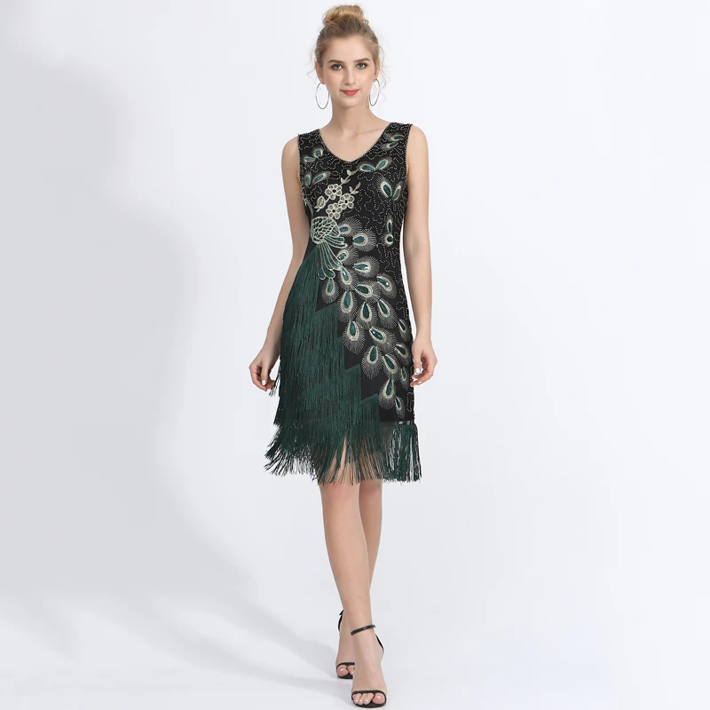 Платье для латинских танцев с блестками в стиле ретро кисточками и v-образным