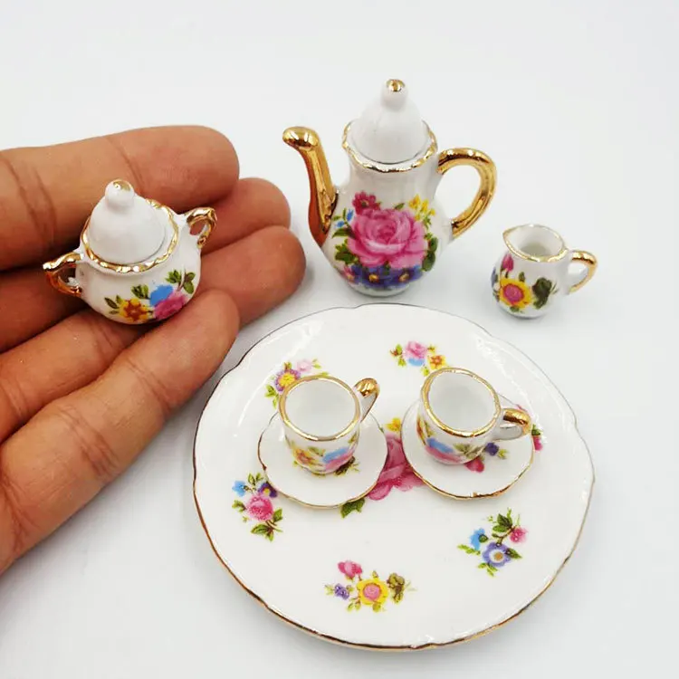 

8Pcs/set 1:12 Dollhouse Miniature Dining Ware Porcelain Tea Dish Cup Plate Toys Gift