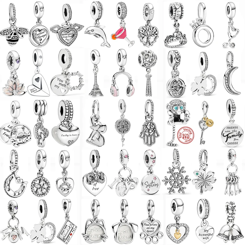 Новинка 925 серебряные подвески сердце Корона Обезьяна Слон ключ подходят для