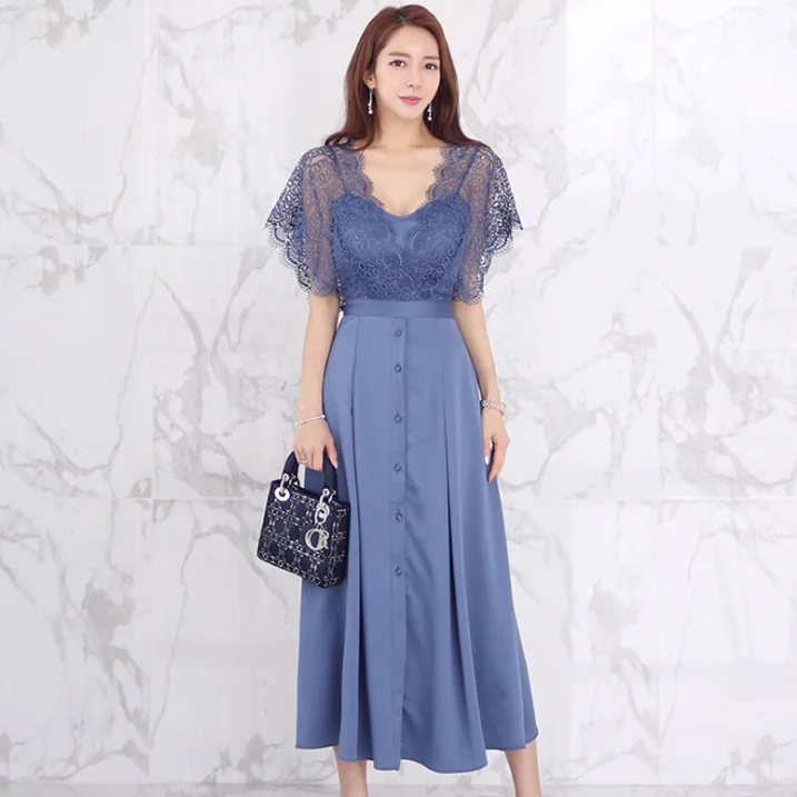 2020 Летние Элегантные Винтаж кружевное лоскутное платье трапециевидной формы