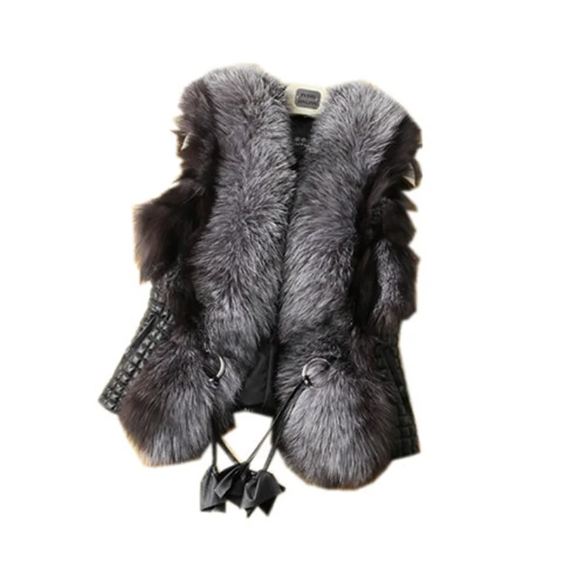 Жилет из искусственного лисьего меха женская зимняя модная жилетка теплая шуба 18