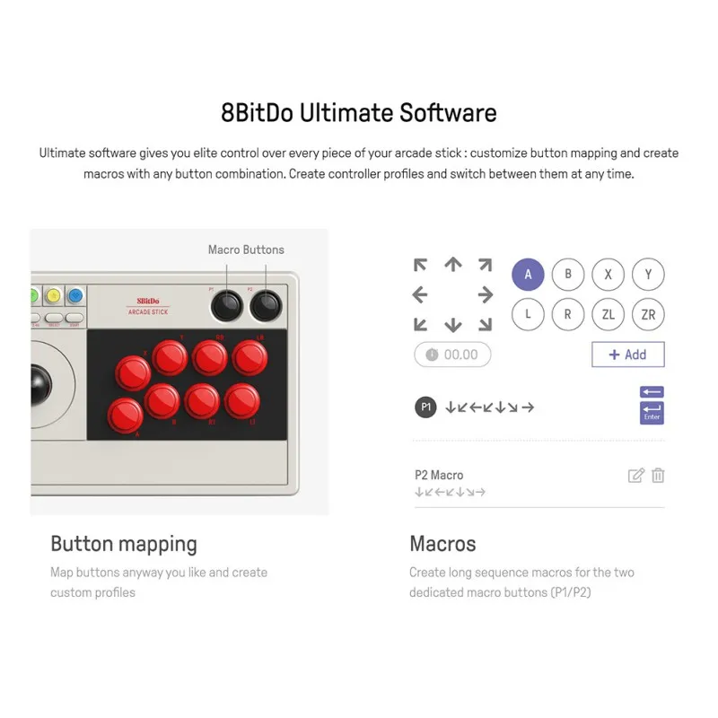 

8Bitdo Arcade Stick Joystick Dynamic Button Ultimate Software Turbo Bluetooth & 2.4G And Wired Connectivity For Switch & Windows