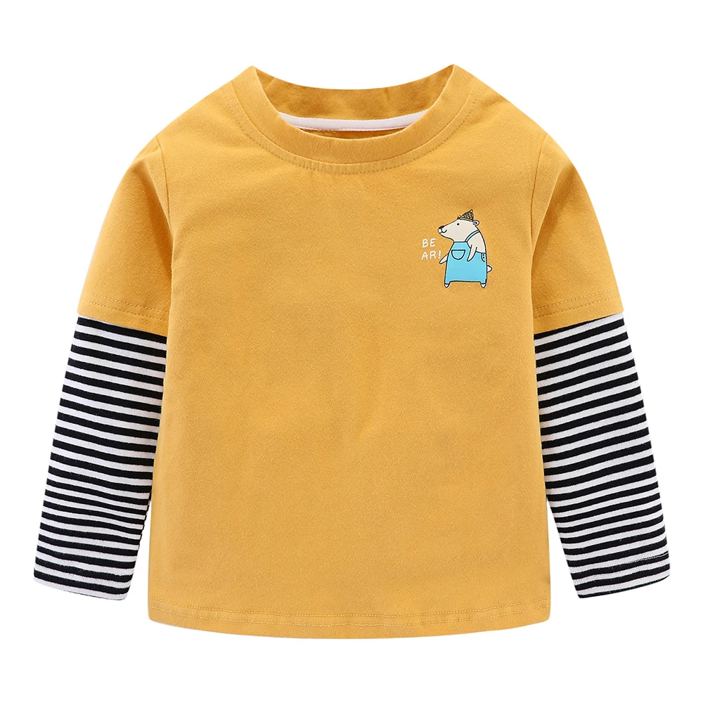 

Mudkingdom Toddler Boys Girls T-shirts Dinosaur Bear Print Striped Long Sleeves Colorblock Tees Tops