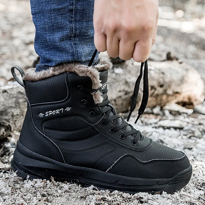 

Men Winter Hiking Shoes Outdoor Waterproof Climbing Snow Boots Man Plush Tactical Shoes Warm Ankle Boots Plus Size 39-46