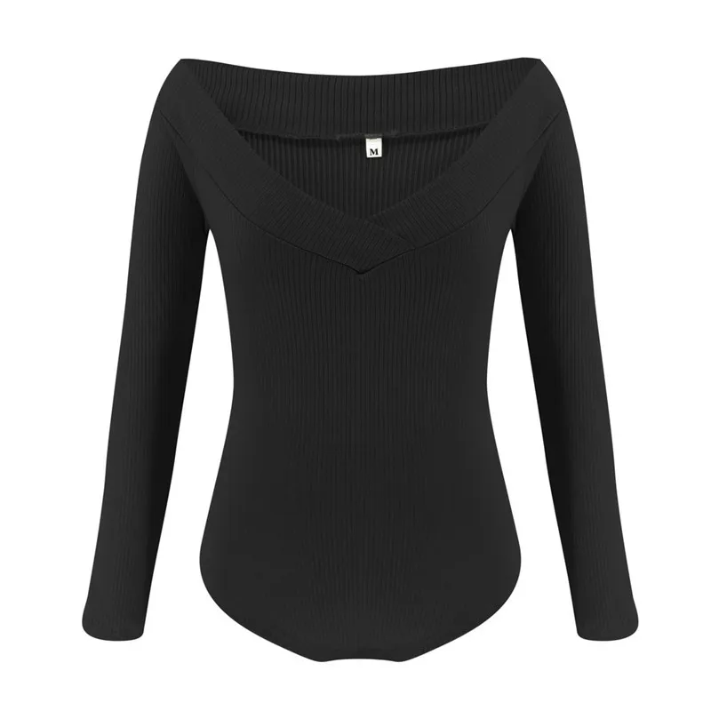 black bodysuit Боди для женщин, Сексуальная футболка с v-образным вырезом, топы, женские комбинезоны с длинным рукавом, облегающая одежда для клуба, топы, женская футболка - Цвет: black bodysuit