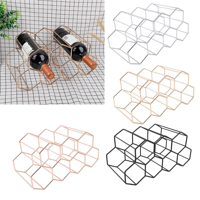 

Modern Metal Honeycomb Wine Rack Wine Bottle Storage Beehive Tabletop Wine Rack Hexagon 9 Bottle Wine Holder Display