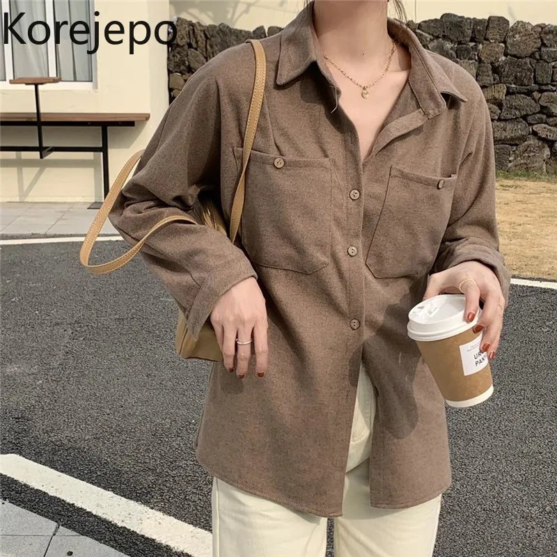 

Korejepo Vintage Shirt Hong Kong Style Folding Women's Long Sleeve 2021 New Autumn Winter Korean Loose Versatile Shirts Coat