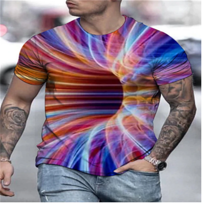 

2021 summer new casual top men's t-shirt psychedelic printing pattern 3D printing Fashion sports breathable