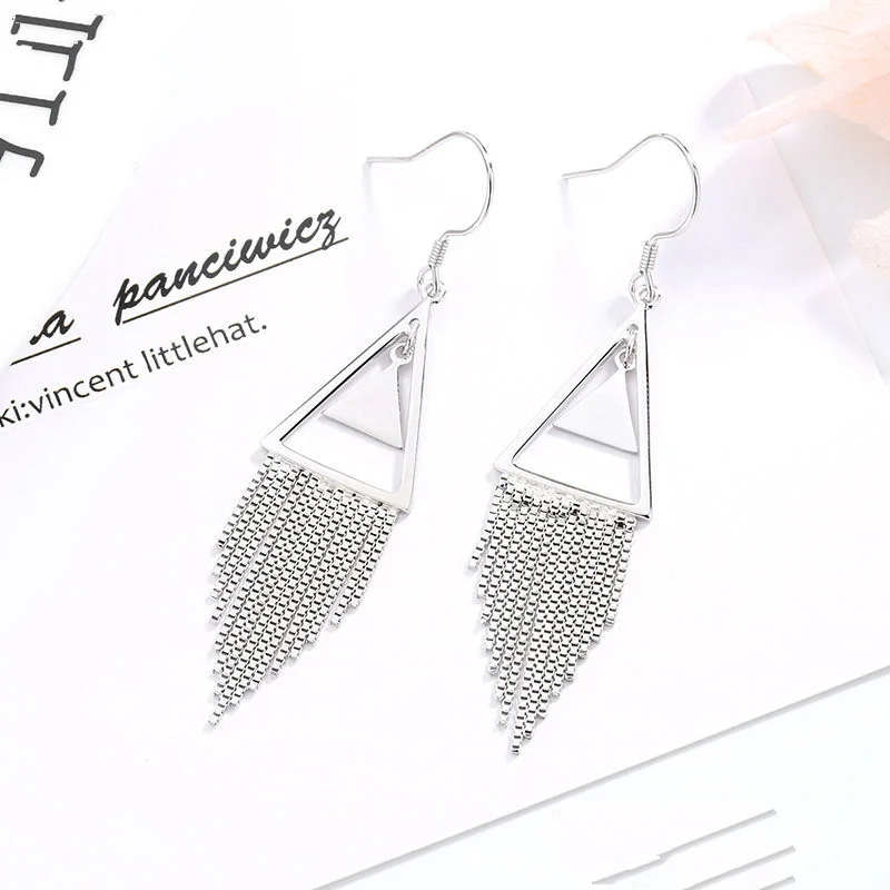 

Tassel Earrings Triangle Box Chain Ear Hook Hypoallergenic Earrings Exquisite Sterling Silver S925 Exaggerated New A Home Women