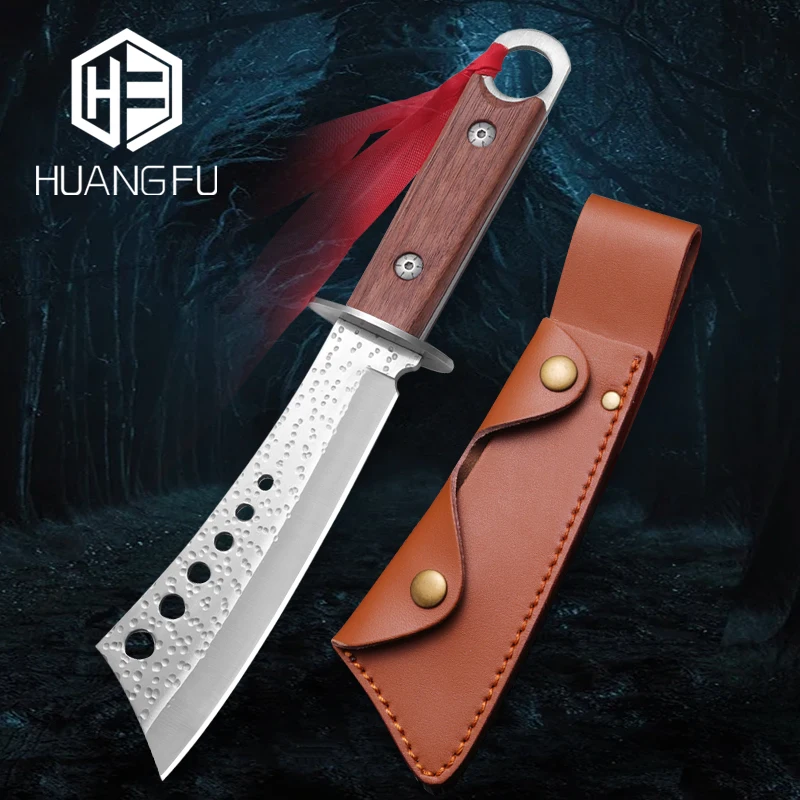 

HUANGFU Forged Camping Outdoor Tools Tactical Knife Survival Sharp Combat Walnut Cookery Curved Shank Fixed Blade Survival Knife
