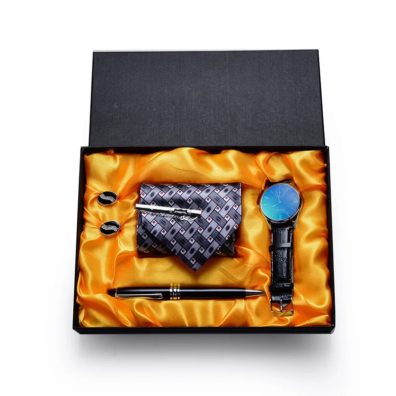 Мужские 8 см галстук 4 шт. бизнес часы запонки очки ручки в полоску жаккардовый