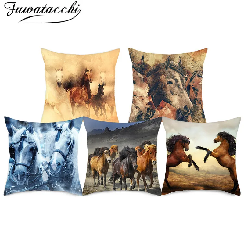 

Fuwatacchi Wild Grassland Horse Throw Pillows Cover 4pcs Animals Cushion Covers For Home Chair Sofa Decorations Pillowcases 2019