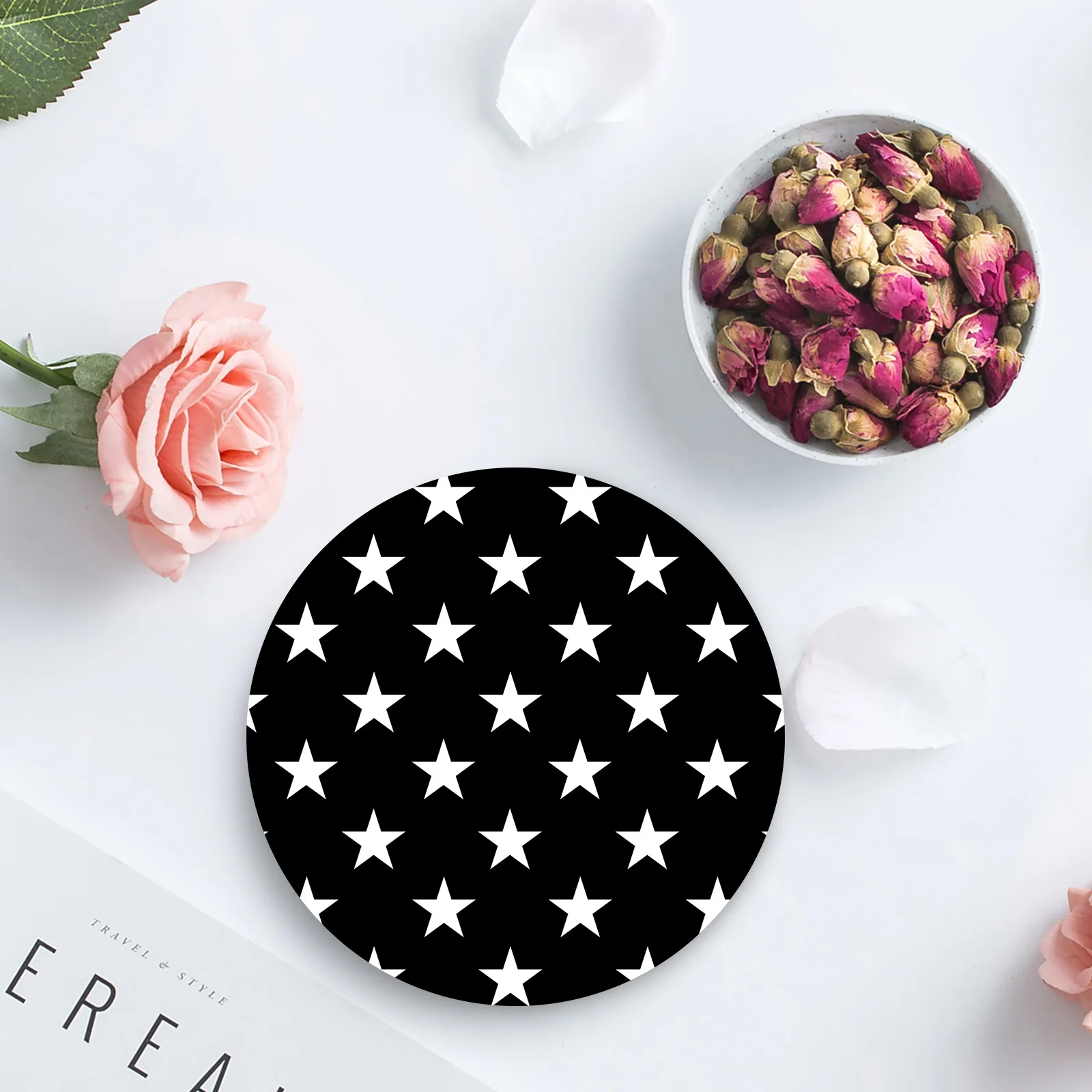 Stars White Black Placemats for Table Coffee Kitchen Accessories Decor Ceramic Coasters |