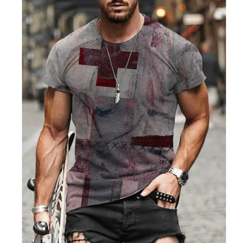 

Men's 3D printing casual retro short-sleeved T-shirt Harajuku fashion colorful cross O-neck shirt 2021 summer new style