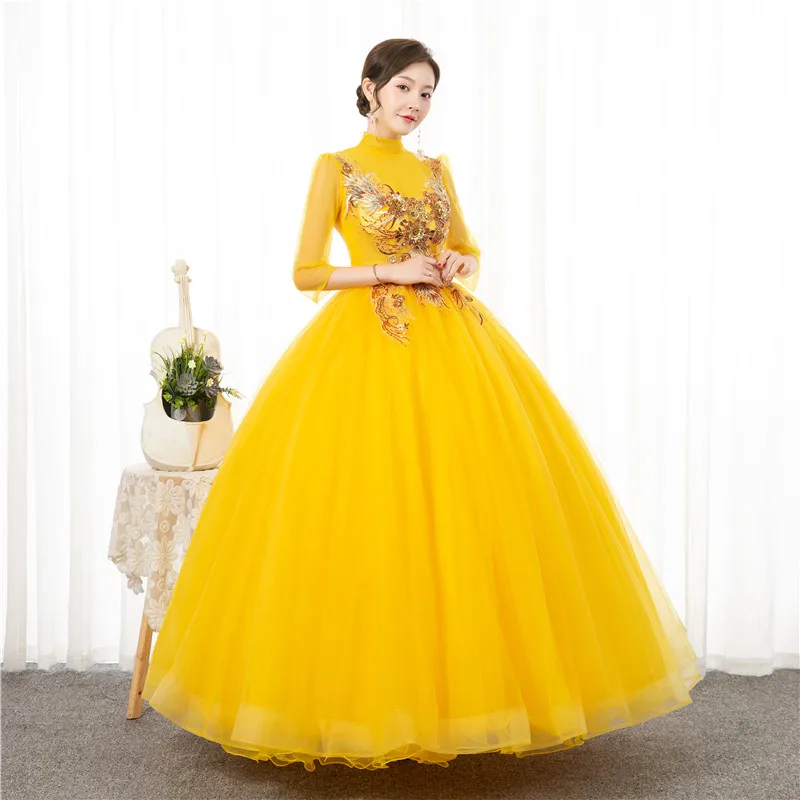 

Floral Print A-line Quinceanera Dress Three Quarter lace up back Vestidos De Gala Largos Prom Dress Puffy Masquerade Ball Gowns