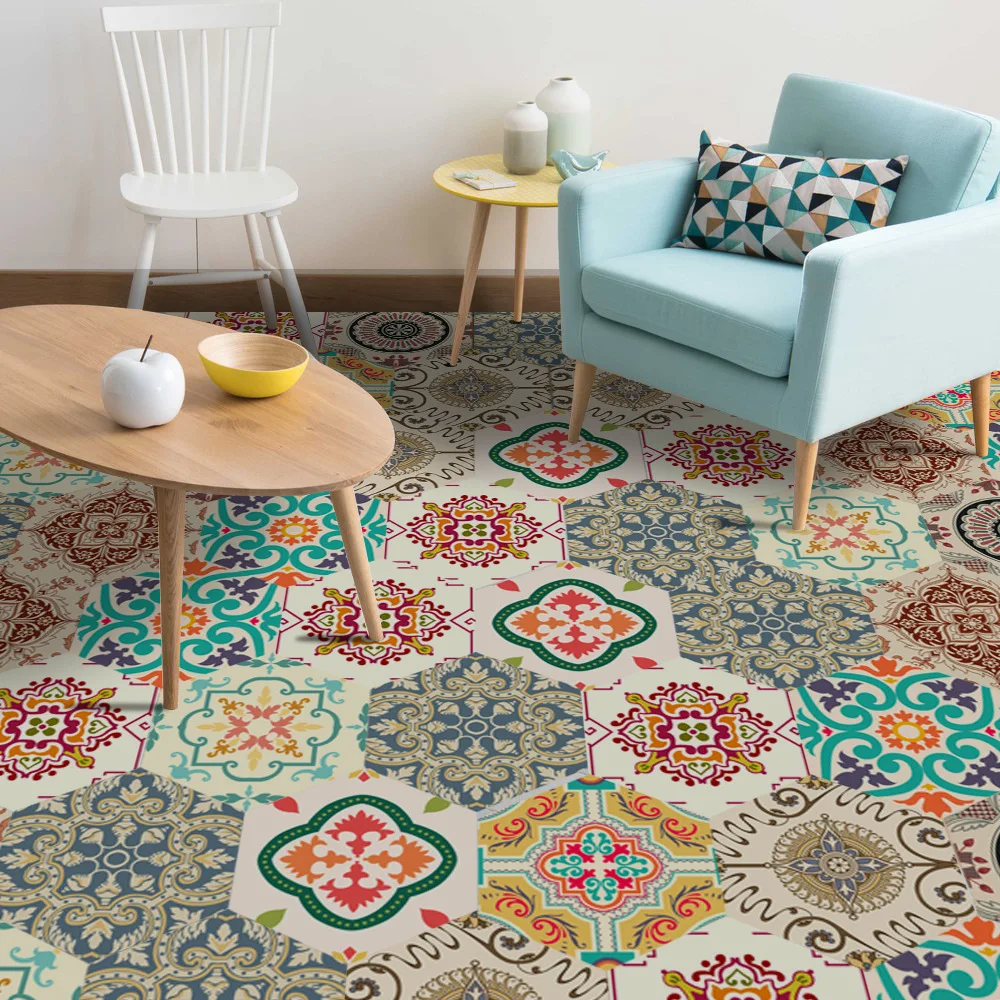 Антискользящие наклейки на пол в стиле барокко геометрический Шестигранный