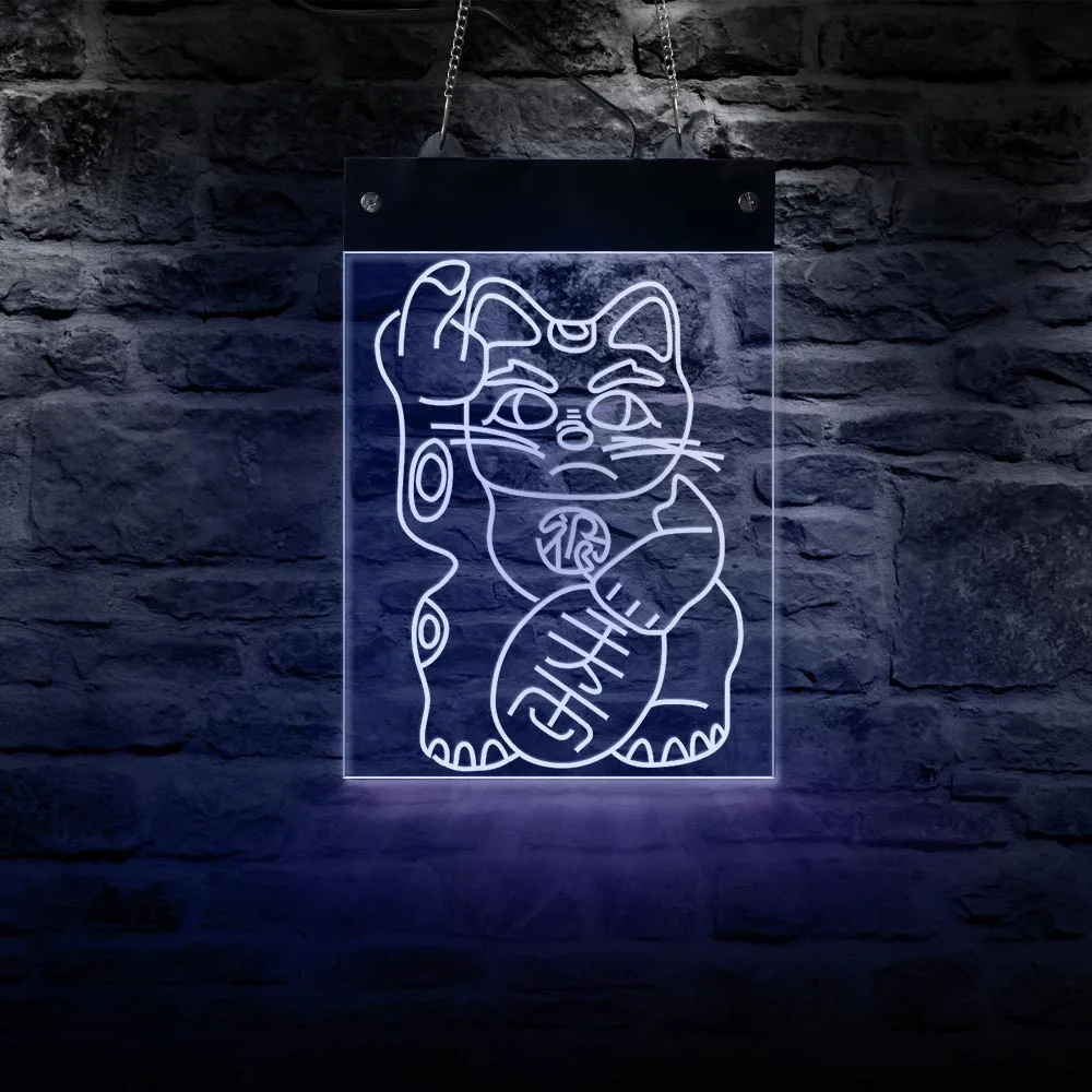Punk Fortune Cat Display elettrico segno Lucky Kitten Mascot rettangolo acrilico Neon Light Board multicolore LED luminoso Wall Art