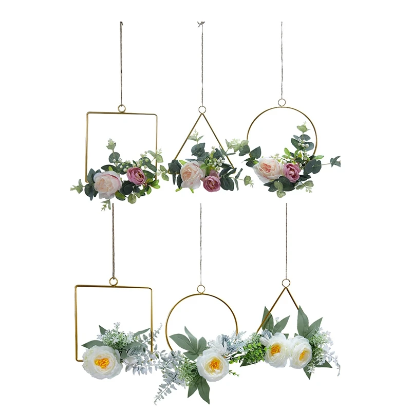 

Floral Hoop Wreath Set of 3 Hanging Garland Artificial Metal Ring Hoop Wreath for Wedding Nursery Wall Decor