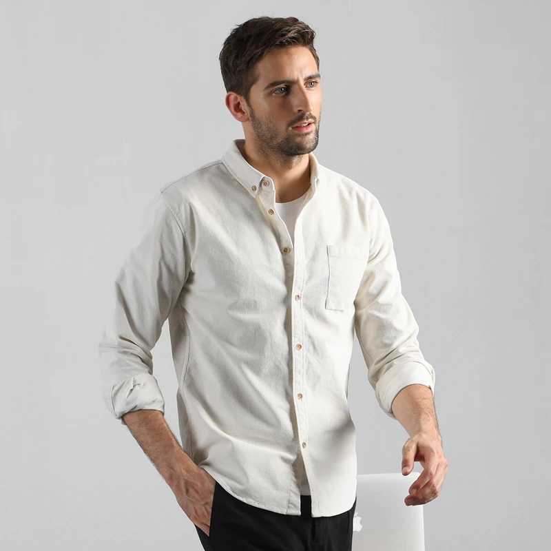 Мужская винтажная фланелевая приталенная хлопковая рубашка однотонные