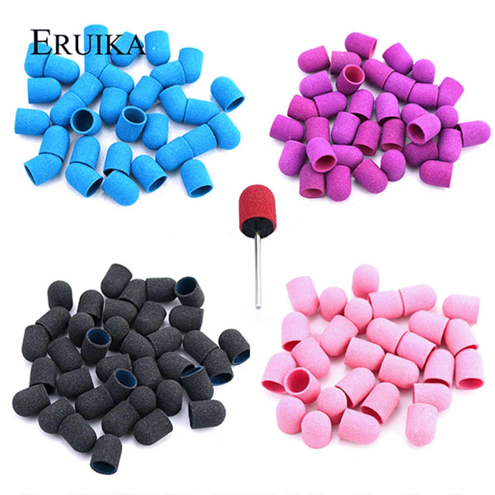 20pcs 10&13 Plastic Sanding Caps Nail Drill Accessories Pedicure Polishing Sand Block With Rubber Grip Foot Cuticle Remove Tool