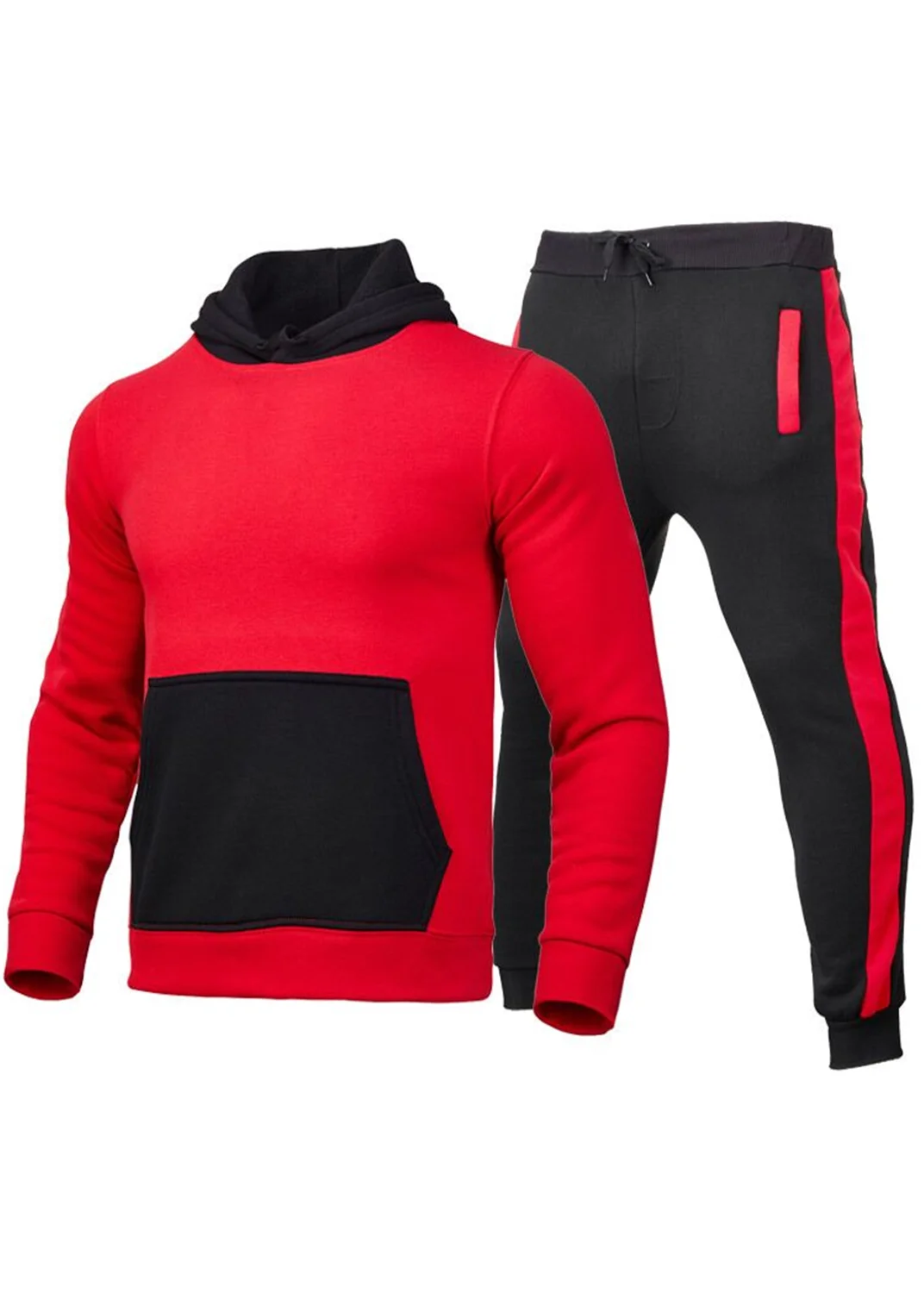

2022 New solid color pocket men's tracksuit, casual fashion hooded pullover, fall/winter fleece patchwork hoodie and pants