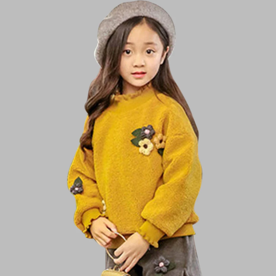 Новая одежда для девочек свитер с цветочным рисунком и юбка брюки костюм Одежда