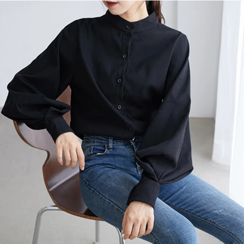 Женская однобортная блузка YBYR белая винтажная рубашка с воротником-стойкой и