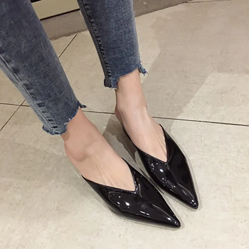 Женские мюли 2020 туфли с острым носком на низком каблуке Новые женские модные