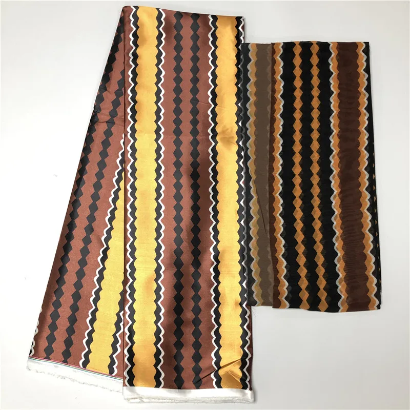 

Latest Golden stripe satin silk fabric for dress creative Digital print wax satin silk fabric 4+2yards/lot M210-17