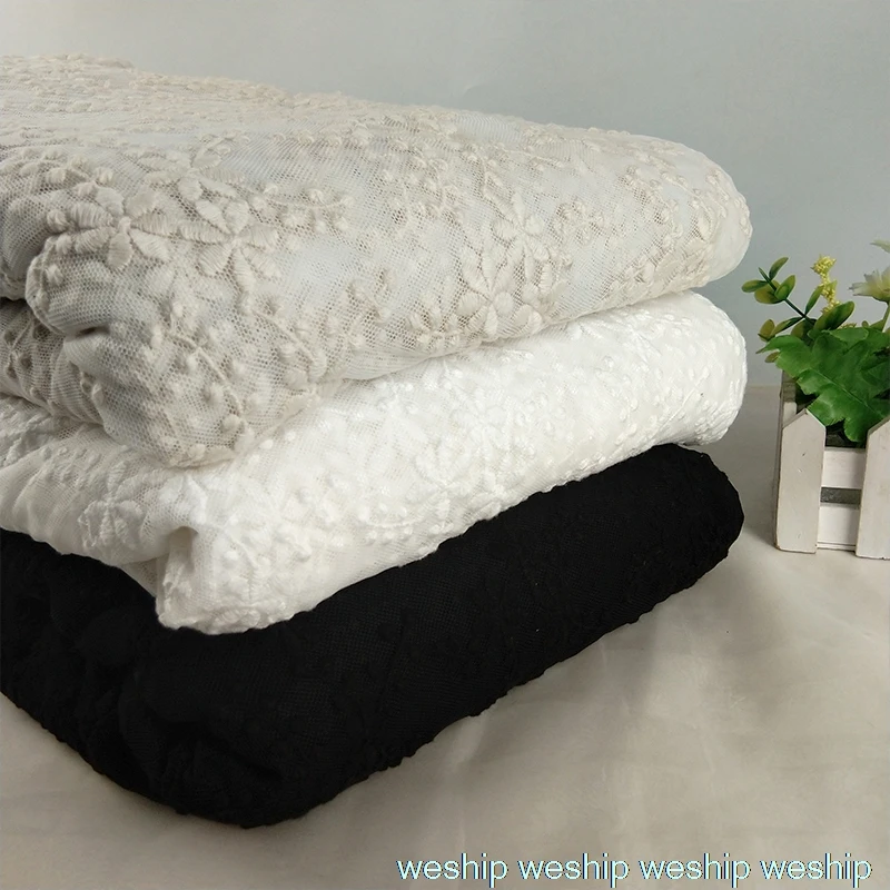 2 ярдов хлопок белый/бежевый/Выкл Белый пустотелая нить вышитая кружевная сетка