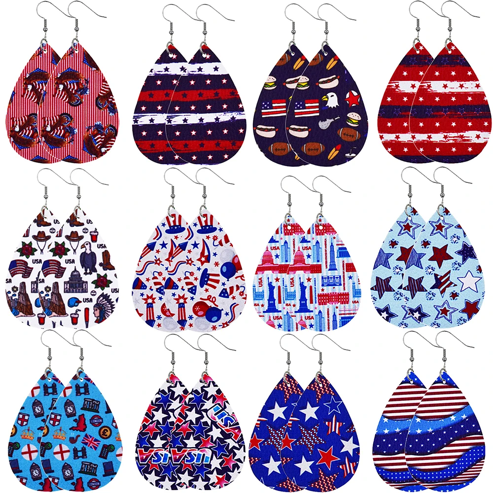 

Potosala Independence Day Leather Drop Earrings New Stars And Stripes Teardrop Earrings Women Dangle Fashion Ear Jewelry Gifts