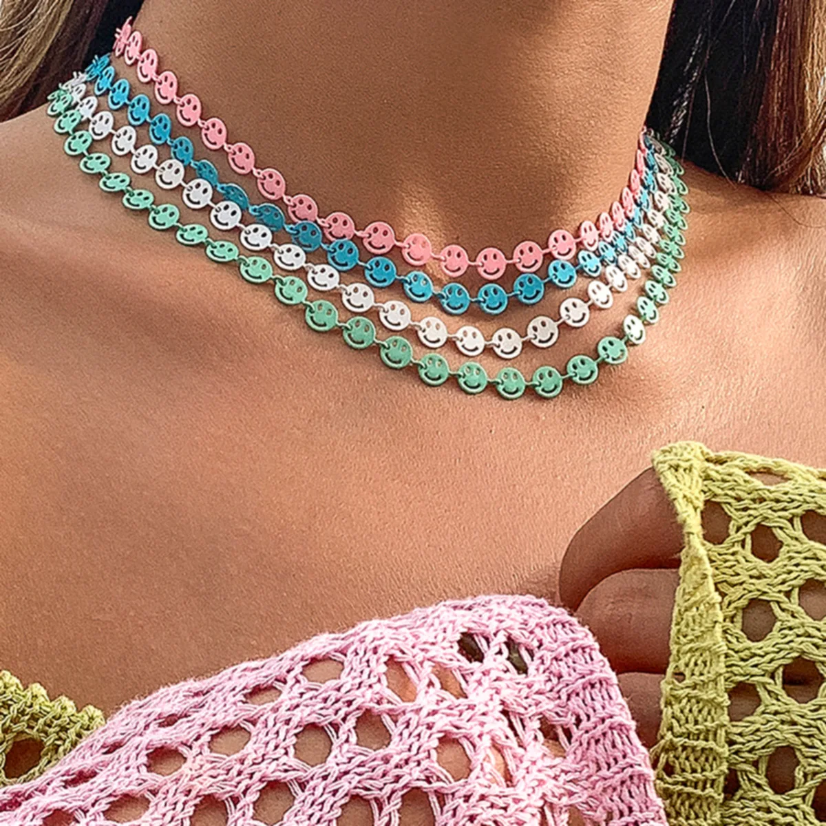 

Fashion Colorful Smiling Face Choker For Women Wholesale Punk Enamel Paint Face Link Short Collar Necklace Party Gift Jewelry