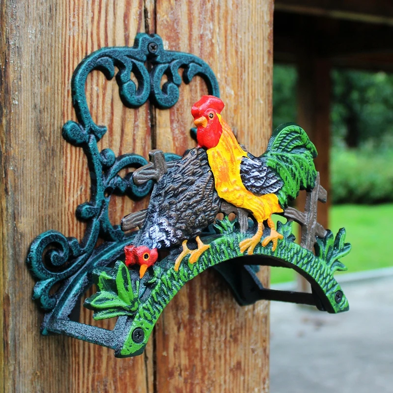 Сверхмощный чугунный держатель для шланга ручная роспись петух куриный сад двор