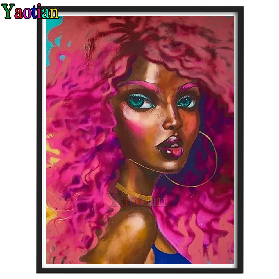 

DIY Diamond Painting American african girl with red hair cross stitch mosaic full square round diamond embroidery stickers decor