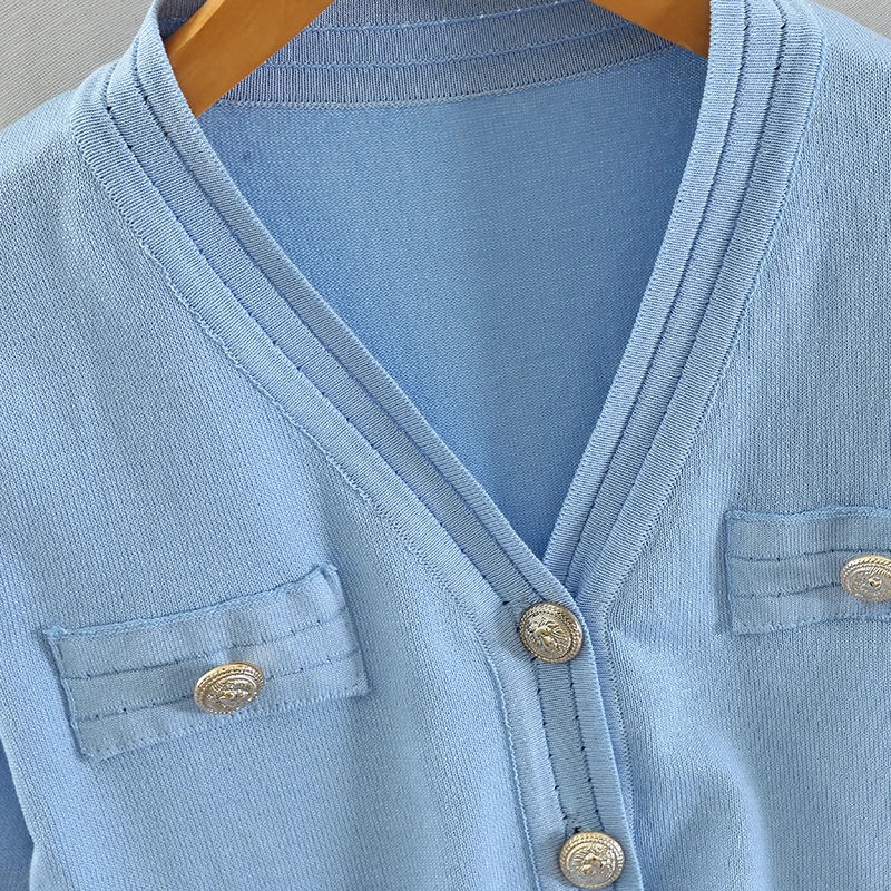 Женский вязаный кардиган ALPHALMODA Короткий Джемпер с V-образным вырезом и высокой