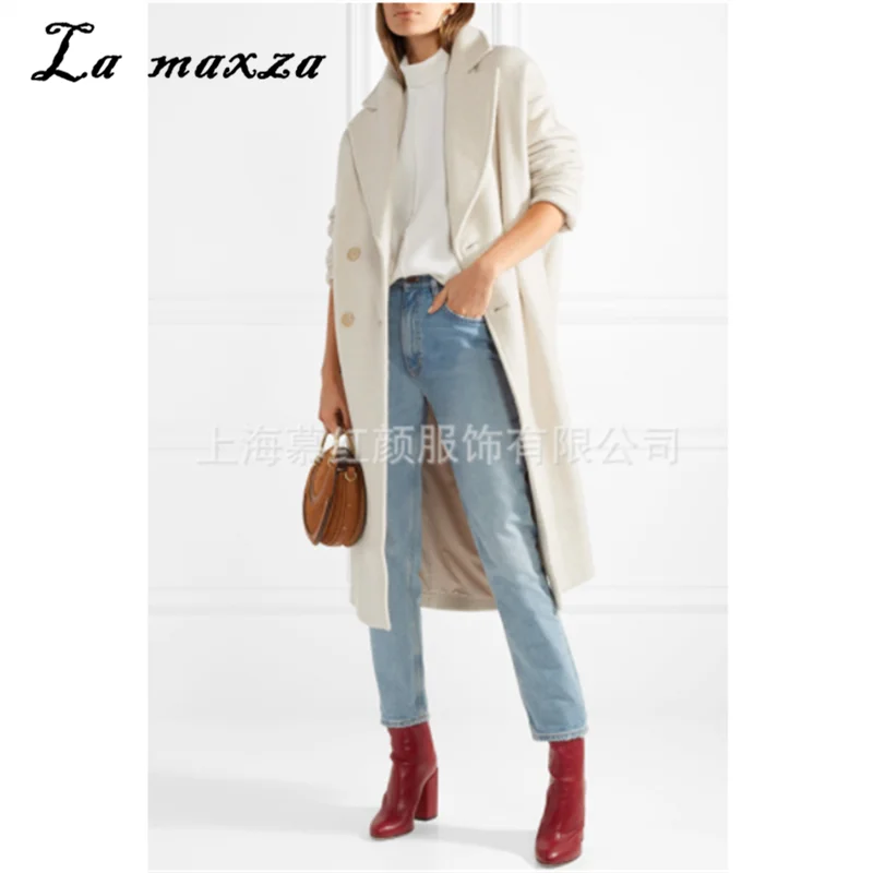 

Elegant Vintage Wool High Street Womens Coat Winter Clothes Double Breasted Loose Long Coat