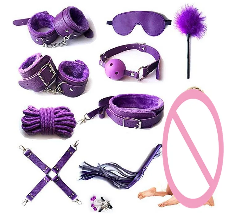 10PCS Plush Sex Toys Suit Whip Vibrator Binding Massager Adult SM Game Kit Set juguetes sexual para mujer интимный тренажер секс