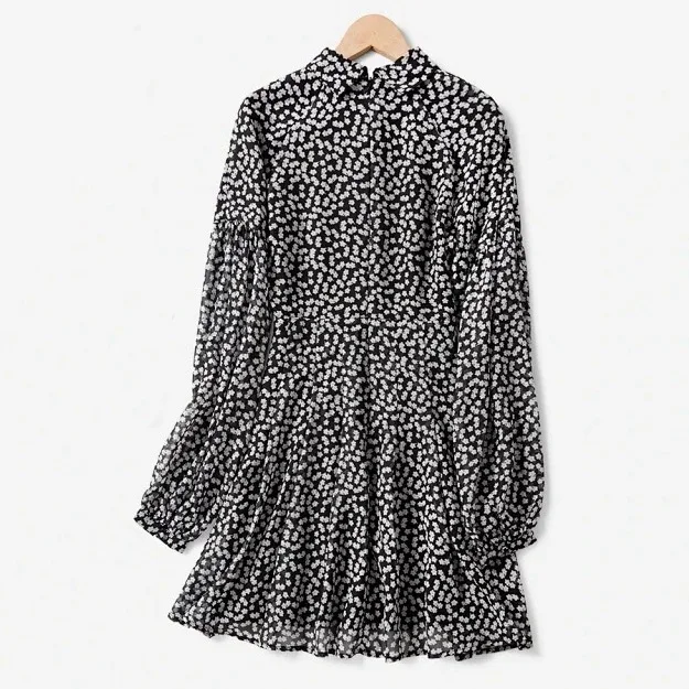 

Женское мини-платье с цветочным принтом, лацканами и длинным рукавом, весна-лето 2021