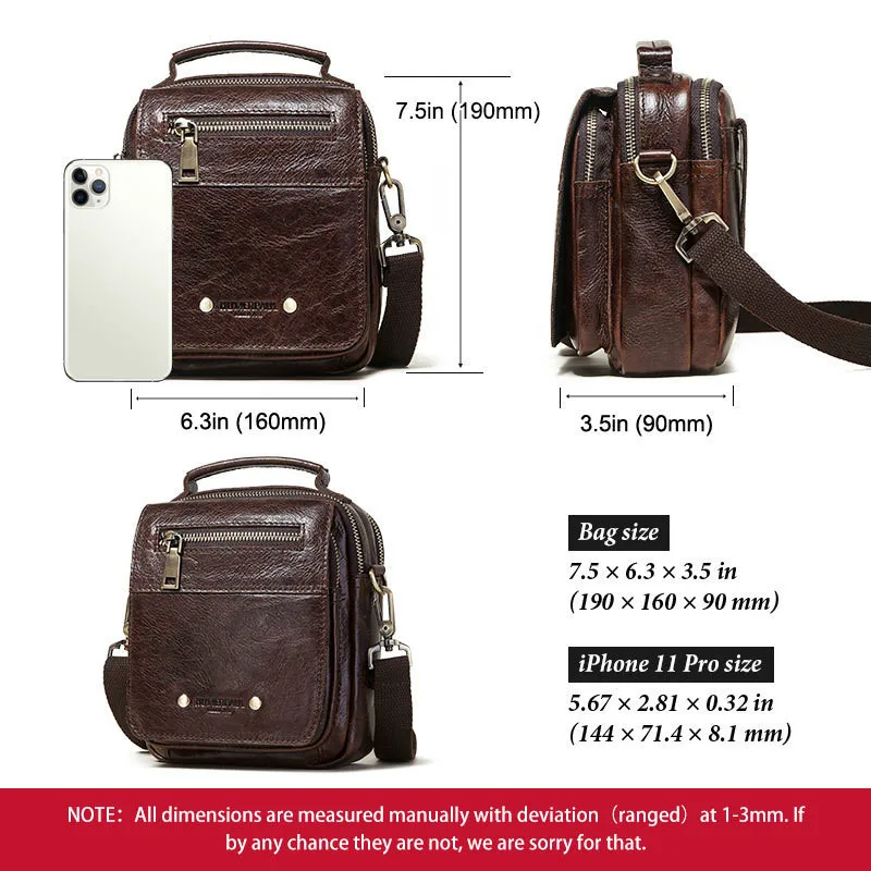 

Men's Leather Messenger Bag Multi Functional Multi Compartment Cowhide Waist Bag Mini Men's Bag Portable Shoulder Bag