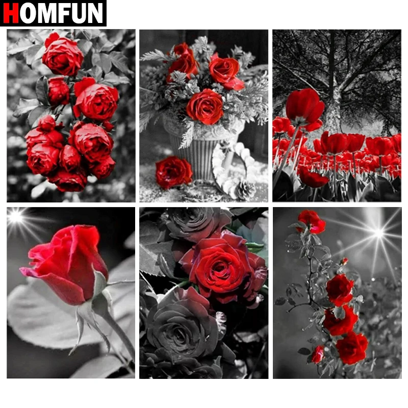 Картина Стразы HOMFUN алмазная 3d-вышивка Роза цветок пейзаж с декором для