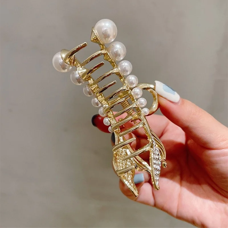 

Hair Accessories Girl's Pearl Fishtail Grip Temperament Hairpin Back of Head Metal Hairpin Headdress Hair Claw Clip for Women