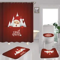 christmas shower curtains with 3pc toilet set 3d snowman elk anti slip rug lid toilet cover bath mat home decor happy new year