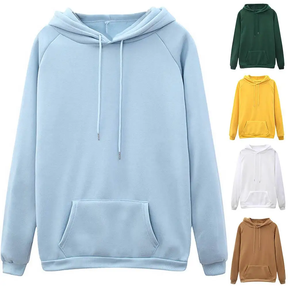 Casual Women Hooded Coats Casual Hoodie Pullove Solid Color Long Sleeve Pocket Loose Drawstring Hoodie Sports Top  Casual Hoodie