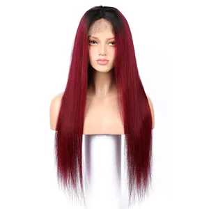 Burgundy Synthetic Lace Front Wig 22-26inch Long Straight Hair Ombre 99J Light Color Wigs For Black Women daily Use/Cosplay